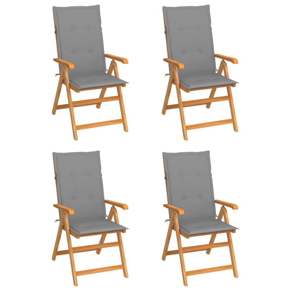 Vidaxl Záhradné stoličky 4 ks, sivé podložky, tíkový masív